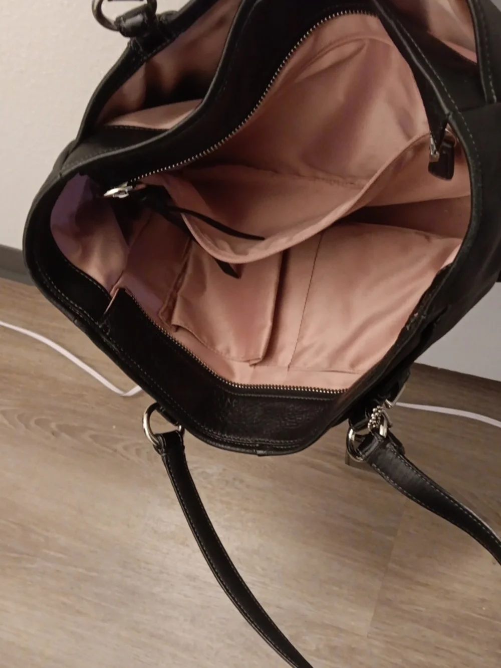 Black Leather Tote Handbag with Silver Hardware